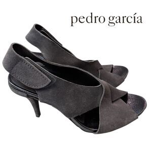 Pedro Garcia Yima Women's Grey Suede Leather Adjustable Velcro Closure Heels 36